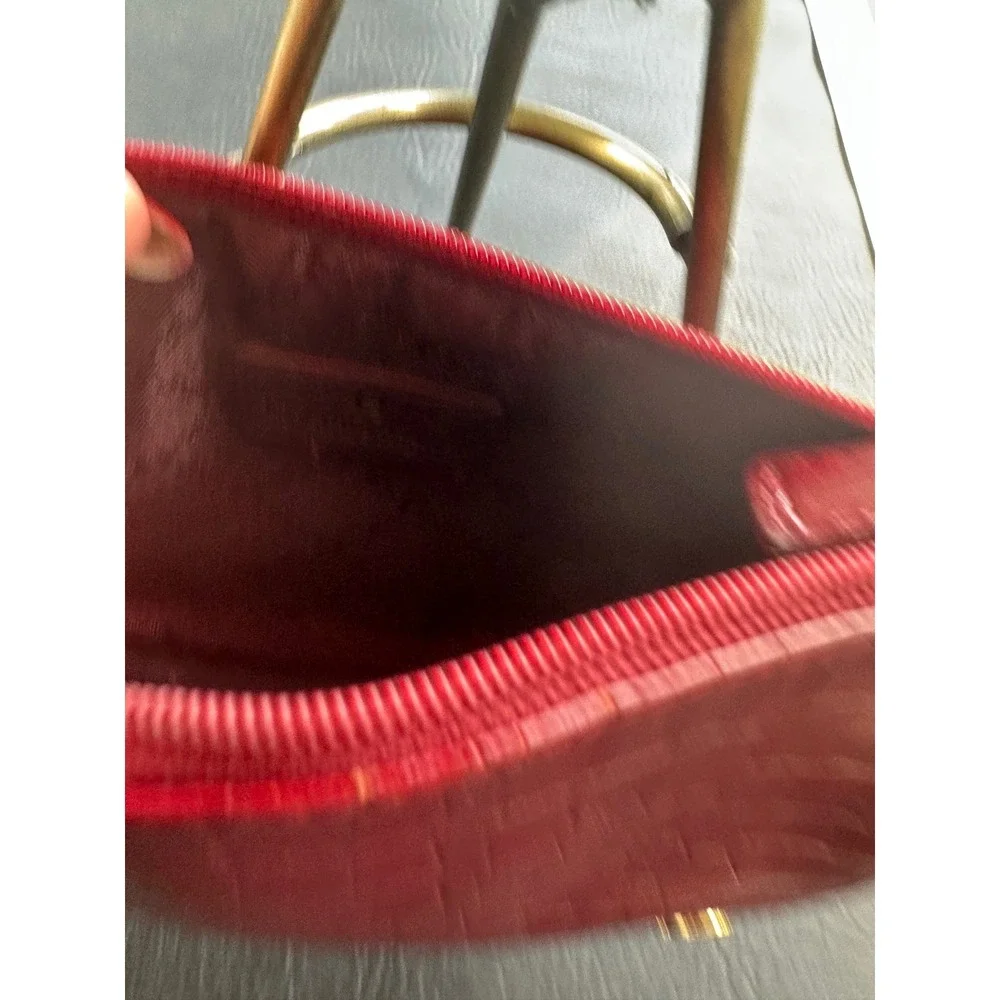 Etienne Aigner Red Croc Embossed Small Cosmetic Pouch Zip Clutch bag EUC